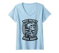 Mujer Make America Punk Again Vintage Mohawk Skeleton Rock Seal Camiseta Cuello V