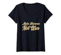 Mujer Make Hummus Not War - Peace Middle East Foodie Vegan Camiseta Cuello V