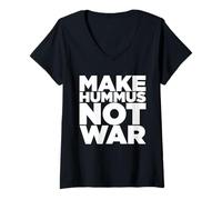 Mujer Make Hummus Not War - Peace Middle East Foodie Vegan Camiseta Cuello V