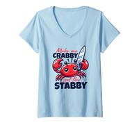 Mujer Make Me Crabby Get The Stabby Funny Angry Kawaii Crab Camiseta Cuello V