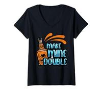 Mujer Make Mine A Double Beber Bebidas Shot Hombres Mujeres Chupitos Divertidos Camiseta Cuello V