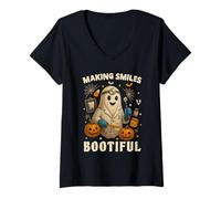 Mujer Making Smiles Bootiful Funny Halloween Dentist Ghost Dental Camiseta Cuello V