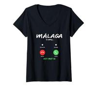 Mujer Málaga está Llamando y Tengo Que IR a España de Viaje Camiseta Cuello V