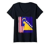 Mujer Malasia Bosnia Y Herzegovina Media Bandera Camiseta Cuello V