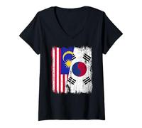 Mujer Malasia Corea del Sur Media Bandera Malasia Jersey Corea del Sur Camiseta Cuello V