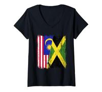 Mujer Malasia Jamaica Media Bandera Patrimonio jamaicano de Malasia Camiseta Cuello V