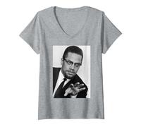 Mujer Malcolm X Orador activista de Derechos Humanos en el Reino Unido 1965 Camiseta Cuello V