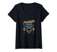 Mujer Maldito por el Lobo a la luz de la Luna - Feroz Monstruo de Halloween Camiseta Cuello V