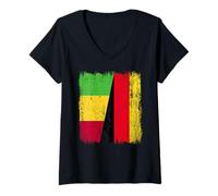 Mujer Mali Alemania Media Bandera Patrimonio alemán maliense Camiseta Cuello V