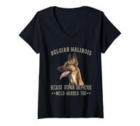 Mujer Malinois Belga Porque los pastores alemanes también Necesitan héroes Camiseta Cuello V