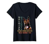 Mujer Malinois Belga Porque los pastores alemanes también Necesitan héroes Camiseta Cuello V