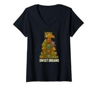 Mujer Mallas para Dormir Monsters Under Bed Sweet Dreams, Retro y Vintage Camiseta Cuello V