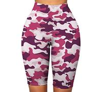 Mujer Mallas Shorts de Yoga, Mujeres camuflaje patrón deporte pantalones cortos longitud de rodilla longgings medias de cintura alta control de la barriga pantalones cortos delgados for gimnasio entre