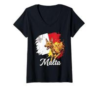 Mujer Malta faraón Perro Perro Bandera maltesa Arte Grunge Camiseta Cuello V