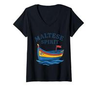 Mujer Maltese Spirit Luzzu Boat Patrimonio Mediterráneo Camiseta Cuello V