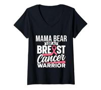 Mujer Mama Bear de una guerrera del cáncer de Mama apoya el cáncer de Mama Camiseta Cuello V