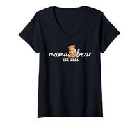 Mujer Mama Bear EST 2026 Mother's Day New Mom Baby Announcement Camiseta Cuello V
