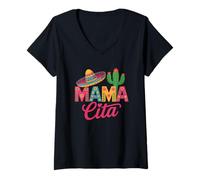 Mujer Mamá Cita Sombrero y Cactus Ilustración Camiseta Cuello V