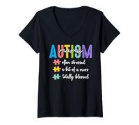 Mujer Mamá con autismo a menudo estresada un poco de desastre totalmente bendecida Camiseta Cuello V