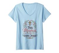 Mujer Mamá Cristiana Mamá Jesús Fe Iglesia Religiosa Mamá Camiseta Cuello V