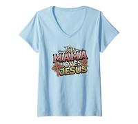 Mujer Mamá Cristiana Mamá Jesús Fe Iglesia Religiosa Mamá Camiseta Cuello V