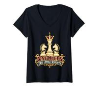 Mujer Mamá de Dos niños Una Reina Dos pequeños Caballeros ajedrez Camiseta Cuello V