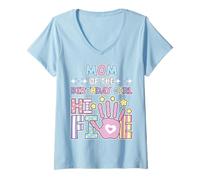 Mujer Mamá de la niña de cumpleaños Lindo Pastel 5 años niños Hola 5 Camiseta Cuello V