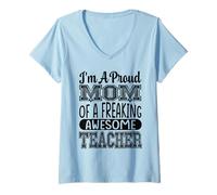 Mujer Mamá De Un Maldito Impresionante Maestro Profesor Enseñando Professio Camiseta Cuello V