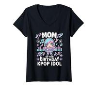 Mujer Mamá del Cumpleaños KPOP Idol Chibi Girls K Pop Fiesta temática Camiseta Cuello V
