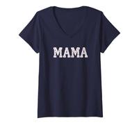 Mujer Mama Floral Patchwork Style Lettering Cute Vintage Mom Camiseta Cuello V