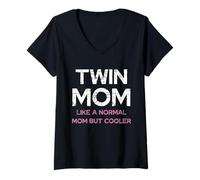 Mujer Mamá gemela como normal pero más fresco Día de la Madre Camiseta Cuello V