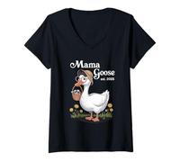 Mujer Mama Goose Est 2025 Día de la madre de mamá tonta Mamá Camiseta Cuello V