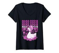 Mujer Mama Goose, estilo retro, floral y vintage Camiseta Cuello V