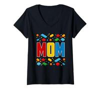 Mujer Mamá - Ladrillo Constructor Bloque Construcción Madre Camiseta Cuello V
