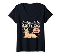 Mujer Mamá Llama Divertido Mamá Crianza Humor Llama Gráfico Mamá Vida Camiseta Cuello V