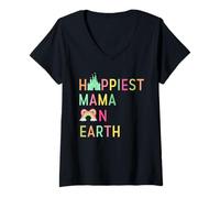 Mujer Mamá Más Feliz En La Tierra Día De La Madre Princesa Camiseta Cuello V