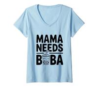 Mujer Mama Needs Boba, Lindo Amante del té de Burbujas Camiseta Cuello V