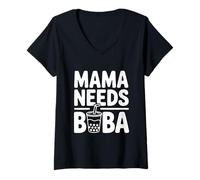 Mujer Mama Needs Boba, Lindo Amante del té de Burbujas Camiseta Cuello V