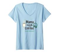 Mujer Mama Needs Coffee and Silence - Cita Divertida para mamá Camiseta Cuello V