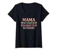 Mujer Mama of Faith Resurrection Sunday Christian Mama Cita Camiseta Cuello V