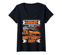 Mujer Mama of The Birthday Boy Race Car Party Family Matching Camiseta Cuello V