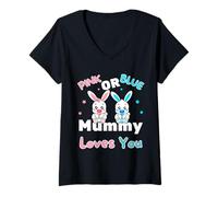 Mujer Mamá para ser revelación de género Mamá Eggspecting Little-bunny Camiseta Cuello V