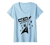 Mujer Mamá Rock'n Roll Madre Guitarra Vintage Día de la Madre Camiseta Cuello V