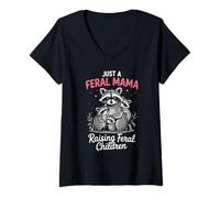 Mujer Mamá salvaje divertido mapache mamá criando el día de la madre maternidad Camiseta Cuello V