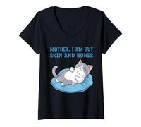 Mujer Mamá, Soy Pero Piel y Huesos Gracioso Gato mamá Amante de los Gatos Camiseta Cuello V