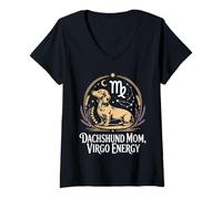 Mujer Mamá teckel Virgo diseño astrología Lunar Vintage Camiseta Cuello V