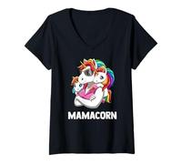 Mujer Mamá Unicornio, Dos Hijos, Mamá Guay. Camiseta Cuello V