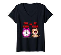 Mujer Mamá y Lindo Gato Amante Casa Medianoche maullando Camiseta Cuello V