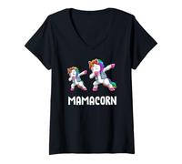 Mujer Mamacorn Dabbing Mama Unicorn Rainbow Mom Kids Camiseta Cuello V