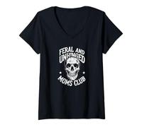 Mujer Mamás Salvajes y desquiciadas Club Skull Funny Mom Camiseta Cuello V